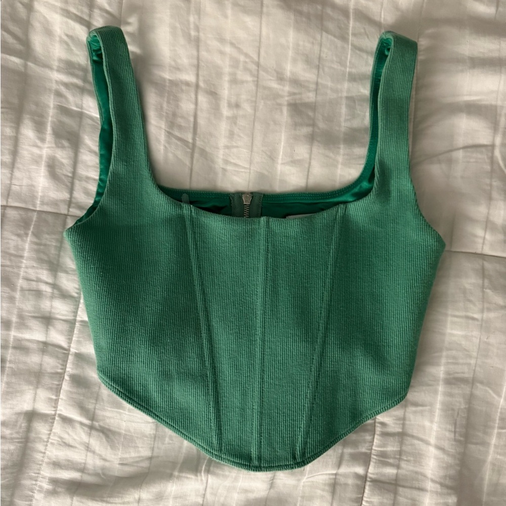 SOLD Princess Polly Green Ribbed Corset Top